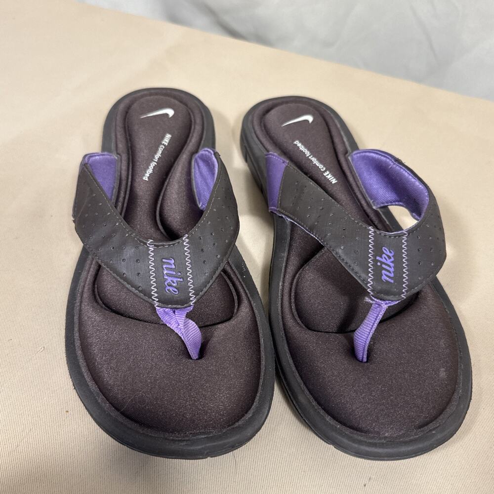 Nike Comfort Footbed Sandals Women's 11 Brown Purple Thong Flip Flop Beach Pool